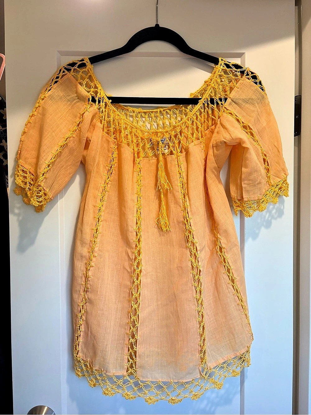Vintage Cavrioche Embroidered Trim Blouse in Orange Like New